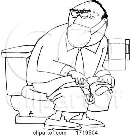 Cartoon Black and White Man Wearing a Mask and Taking a Dump in a Public Restroom by djart