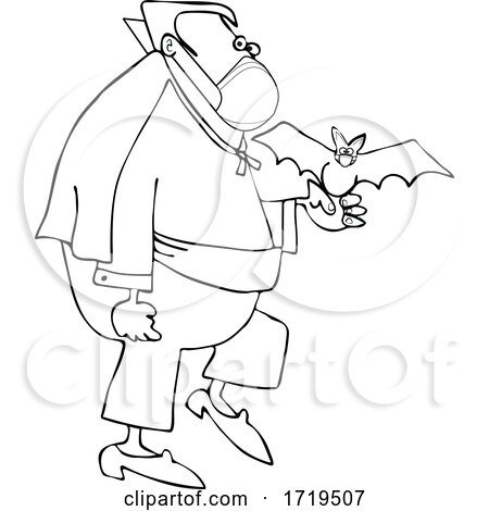 Cartoon Black and White Coronavirus Vampire with a Bat and Mask by djart