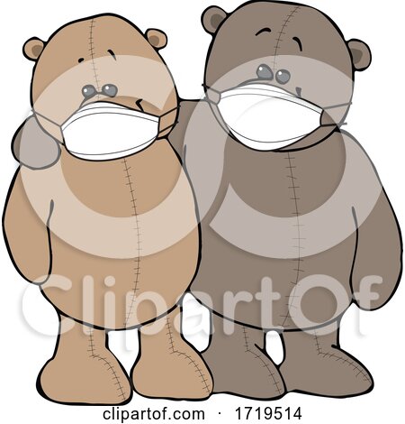 Cartoon Teddy Bears Wearing Masks and Embracing by djart