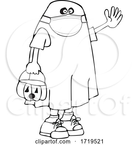 Cartoon Black and White Kid in a Covid Halloween Ghost Chostume by djart