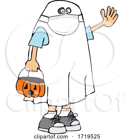 Cartoon Kid in a Covid Halloween Ghost Chostume by djart