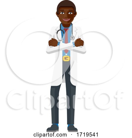 Young Black Medical Doctor Cartoon Mascot by AtStockIllustration