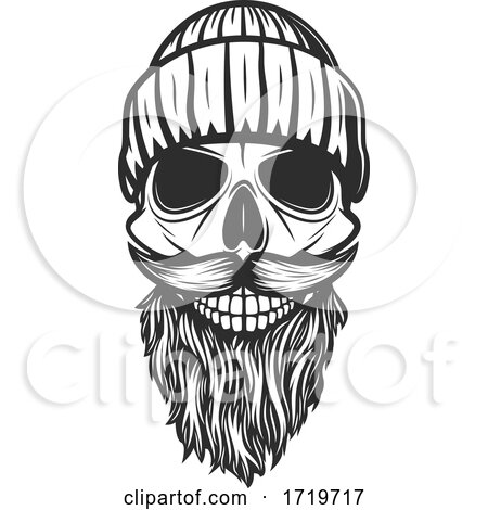 Skull with a Beard and Beanie Black and White by Vector Tradition SM