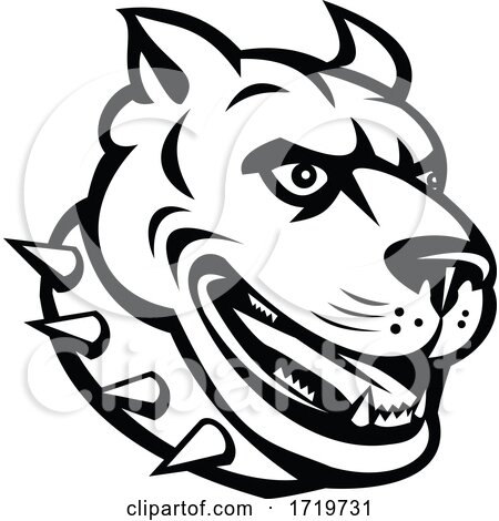 Head of an American Pit Bull Terrier or Pitbull Side Mascot Black and White by patrimonio