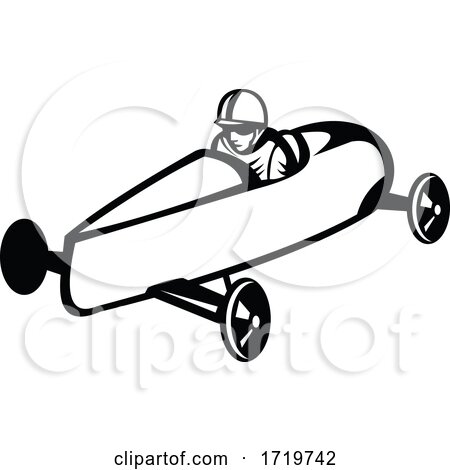 Soap Box Derby or Soapbox Car Racer Racing Side Retro Black and White by patrimonio