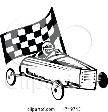 Vintage Soap Box Derby or Soapbox Car Racer Racing Flag Retro Black and White by patrimonio
