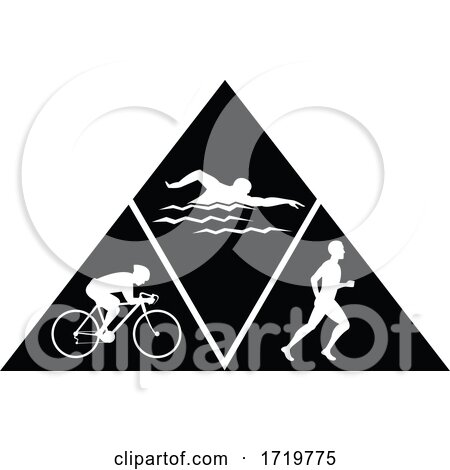 Triathlon Sport Running Swimming and Cycling Triangle Black and White by patrimonio