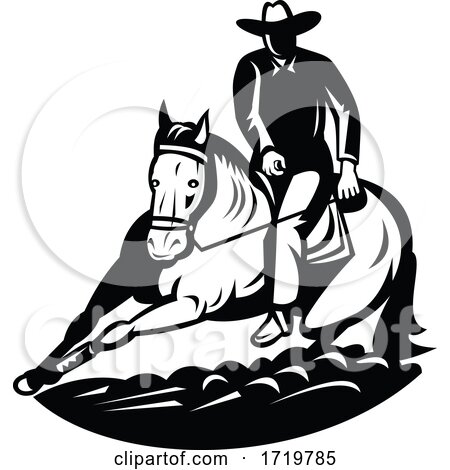 Professional Rodeo Cutting Horse Competition Retro Black and White by patrimonio