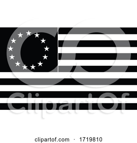 Betsy Ross Flag an Early Design of United States Flag Black and White Illustration by patrimonio