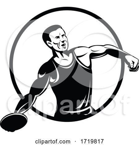 Discus Throw or Disc Throw Track and Field Event Athlete Throwing Heavy Disc Retro Black and White by patrimonio