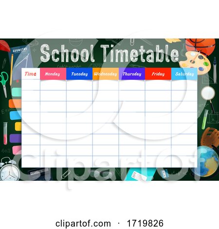 School Timetable with Stationery and Chalkboard by Vector Tradition SM