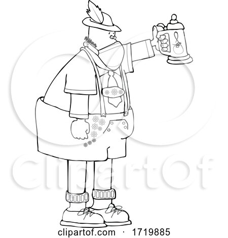 Cartoon German Man Celebrating Oktoberfest with a Beer Stein and Wearing a Mask Lineart by djart