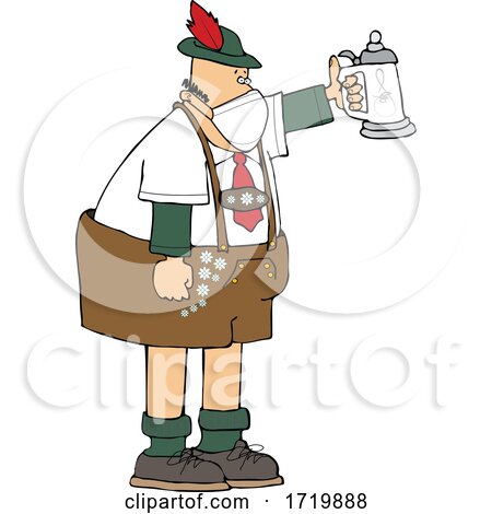 Cartoon German Man Celebrating Oktoberfest with a Beer Stein and Wearing a Mask by djart