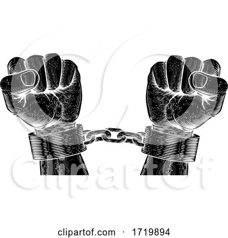 Prisoner Shackles Chained Hands Vintage Woodcut by AtStockIllustration