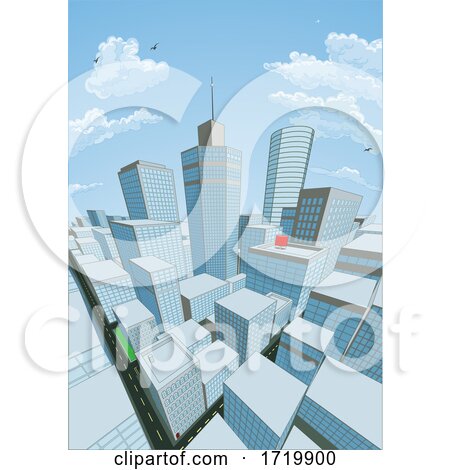 City Buildings Cartoon Comic Book Style Background by AtStockIllustration