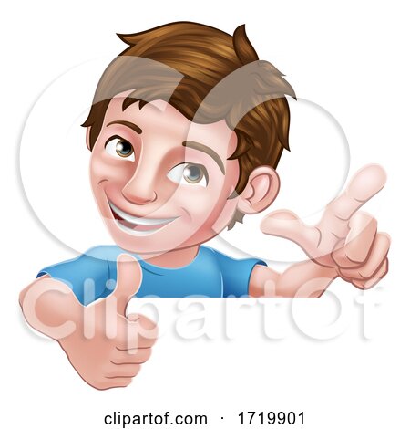 Boy Kid Thumbs up Cartoon Child Peeking over Sign by AtStockIllustration
