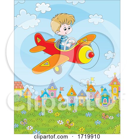 Boy Flying a Plane over a Park by Alex Bannykh