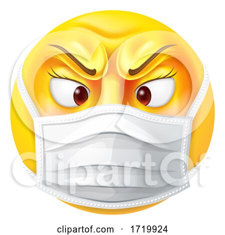 Angry Female Emoticon Emoji PPE Medical Mask Icon by AtStockIllustration