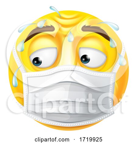 Worried Sweating Emoticon Emoji PPE Mask Face Icon by AtStockIllustration