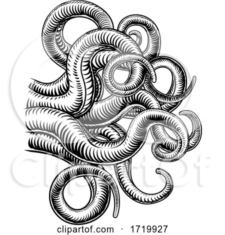 Octopus Cthulhu Squid Monster Tentacles Woodcut by AtStockIllustration