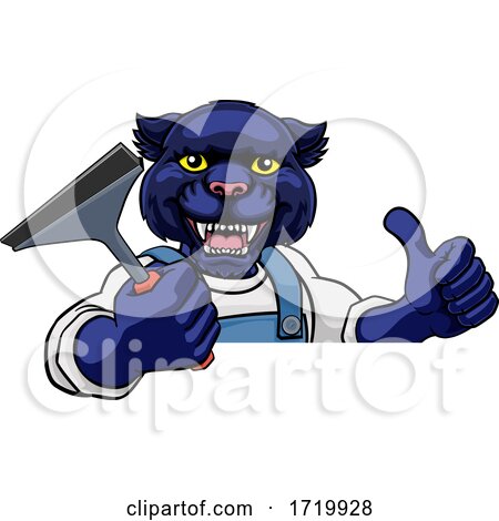 Panther Car or Window Cleaner Holding Squeegee by AtStockIllustration