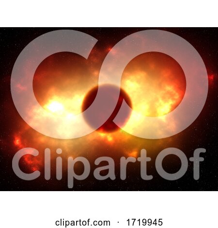 3D Space Scene with Fiery Planet with Explosion Effect by KJ Pargeter