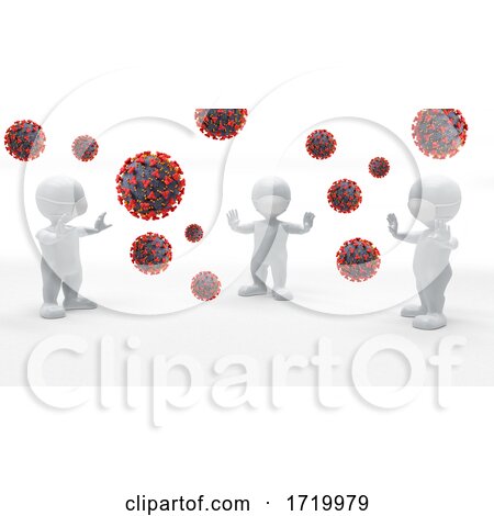 3D Male Figures in Face Masks Surrounded by Covid 19 Virus Cells by KJ Pargeter