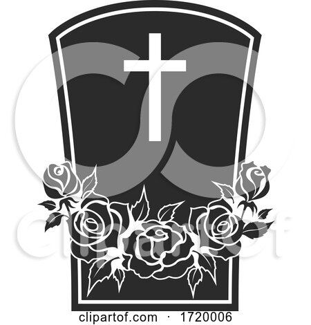 Grave Stone with a Cross and Roses by Vector Tradition SM