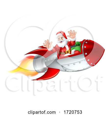 Santa Christmas Space Rocket Sled Ship Sleigh by AtStockIllustration