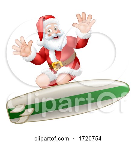 Santa Claus Christmas Surfing Surf Board Cartoon by AtStockIllustration
