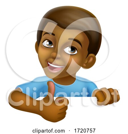 Black Boy Cartoon Child Kid Thumbs up Sign by AtStockIllustration