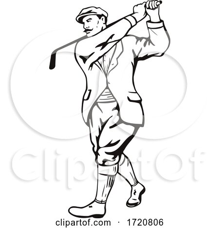 Vintage Golfer with Golf Club Golfing or Teeing off Retro Stencil Black and White by patrimonio