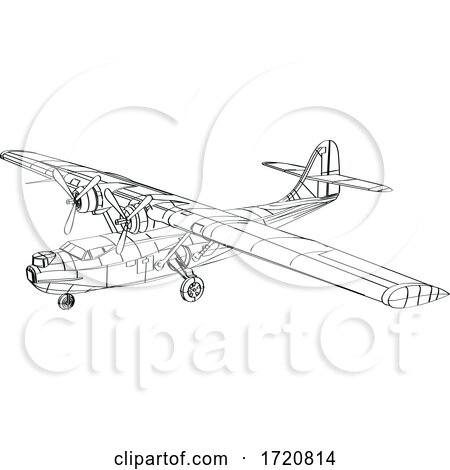 Consolidated Pby Catalina Flying Boat Patrol Bomber and Amphibious Aircraft Line Drawing by patrimonio