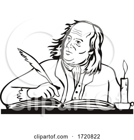 Benjamin Franklin American Polymath and Founding Father of the United States Writing Retro Black and White by patrimonio