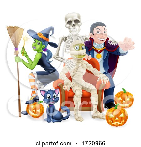 Halloween Fun Family or Friends Group Cartoon by AtStockIllustration