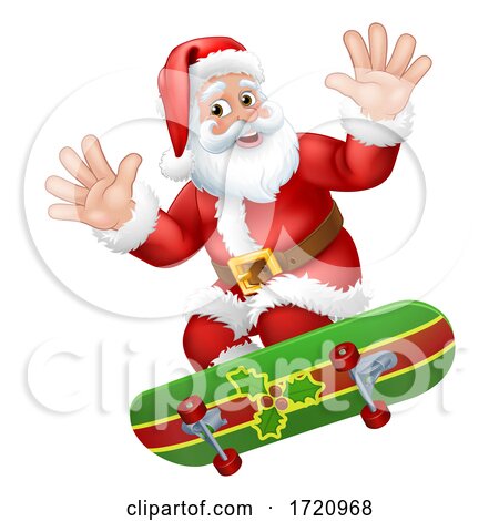 Santa Claus Skateboard Skater Christmas Cartoon by AtStockIllustration