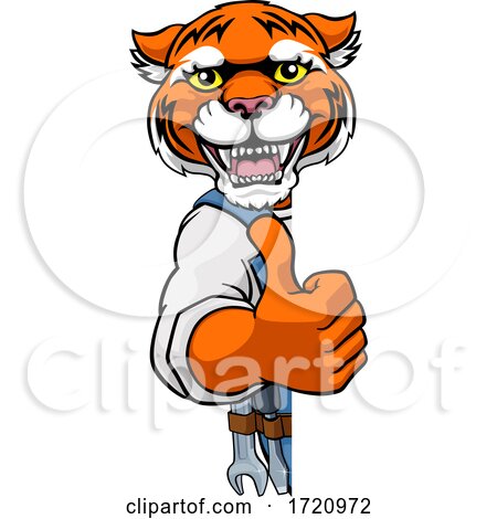 Tiger Plumber Mechanic Handyman Peeking Sign by AtStockIllustration