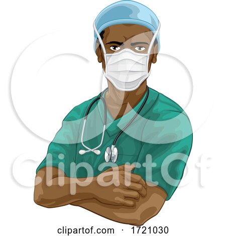 Doctor or Nurse in Scrubs Uniform and Medical PPE by AtStockIllustration