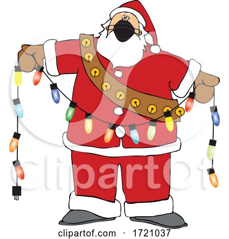 Cartoon Covid Christmas Santa Holding a Strand of Lights by djart