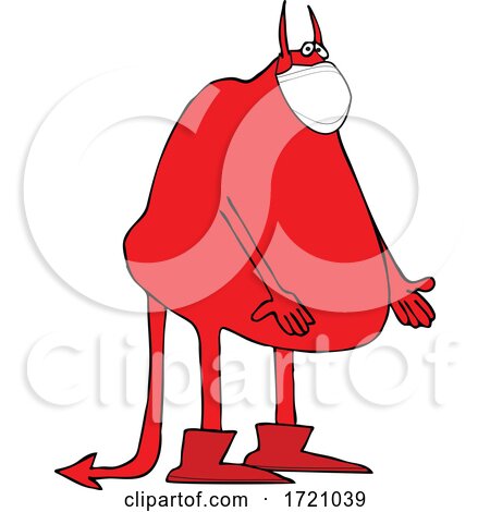 Cartoon Covid Devil Wearing a Mask by djart