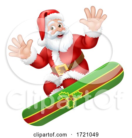 Santa Snowboarding Christmas Cartoon by AtStockIllustration