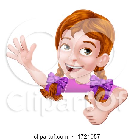 Girl Kid Thumbs up Cartoon Child Peeking over Sign by AtStockIllustration