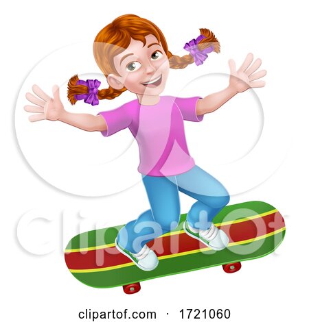 Child Skateboarding Girl Kid Cartoon by AtStockIllustration
