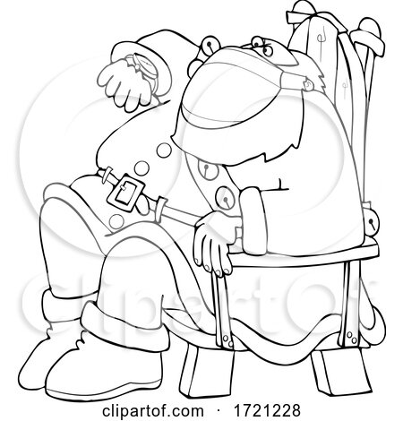 Cartoon Lineart Santa Wearing a Mask Sitting and Checking His Watch by djart