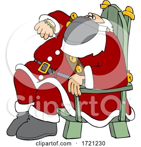 Cartoon Santa Wearing a Mask Sitting and Checking His Watch by djart