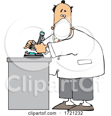 Cartoon Male Scientist Wearing a Mask in a Laboratory by djart
