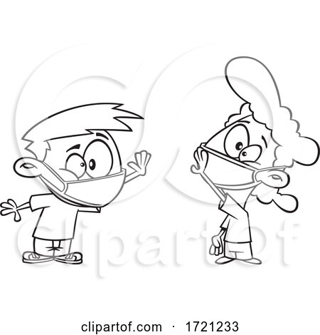 Cartoon Lineart Kids Wearing Masks and GIving Air High Fives by toonaday