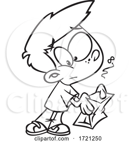 Cartoon Lineart Boy Left Holding the Bag by toonaday #1721250