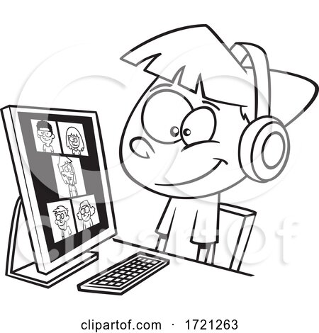 Cartoon Lineart Boy on a Zoom Call by toonaday