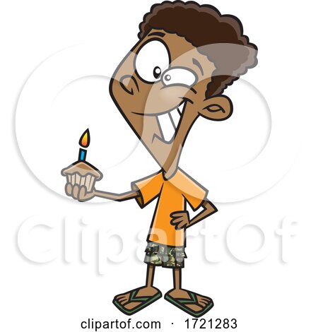 Cartoon Boy Holding a Birthday Cupcake by toonaday